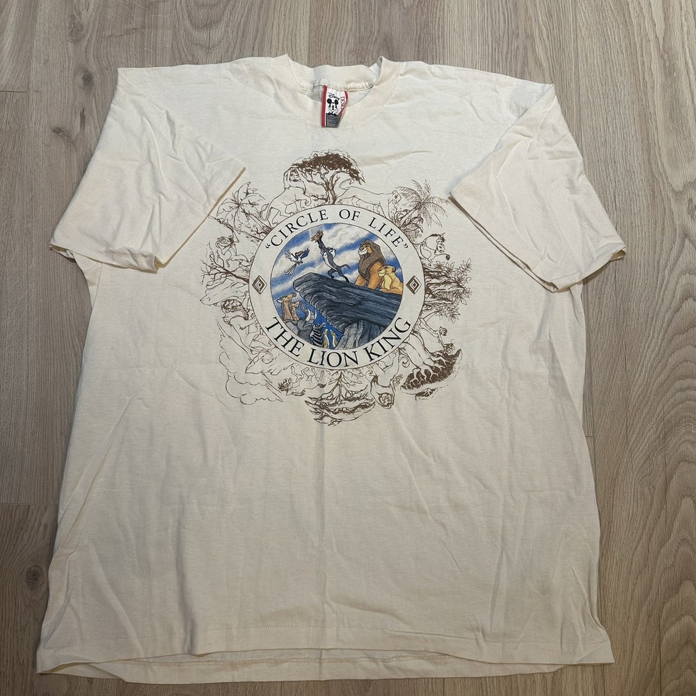 VTG DISNEY THE‎ LION KING CIRCLE OF LIFE BEIGE MOVIE PROMO T-SHIRT SZ XXL Rare!!